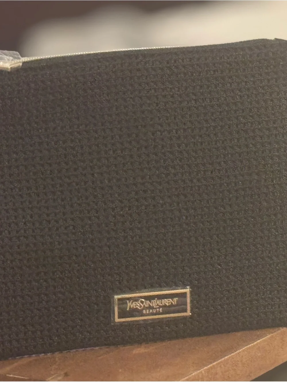 Yves Saint Laurent Black Knit Men's Pouch with Gold Logo Plaque